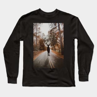 Horror movie vintage retro aesthetic cottagecore surrealism landscape nature fantastic fantasy Halloween deer orange camera creepy spooky vinyl music Long Sleeve T-Shirt